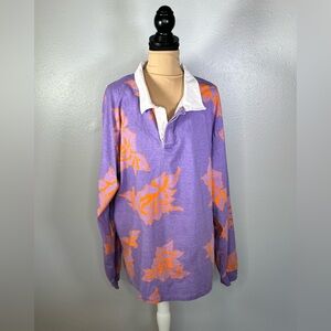 Unisex Urban outfitters purple floral oversized rugby shirt L streetwear Y2K